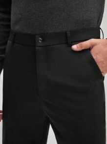 Officeau Pantaloni eleganti classici da uomo, pantaloni casual eleganti con elastico di colore unito, stile di lusso elegante per primavera/estate, affari formali, autunno, inverno