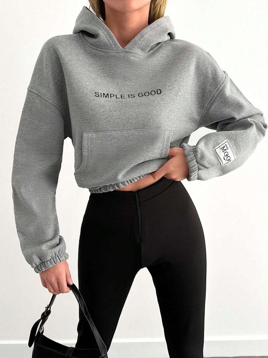 EURMUSE 100%Cotton Women's Letter Print Hooded Sweatshirt - Light Grey - View 1