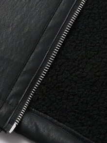 DAZY Áo khoác da PU giả lông cừu cỡ lớn có mũ trùm đầu thường ngày dành cho nữ - màu đen - Xem 8