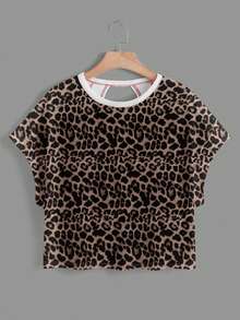 SHEIN Essnce Áo thun không tay cổ tròn hở lưng không đối xứng cho nữ, họa tiết da báo, phù hợp cho mùa hè - Nhiều màu - Xem 2