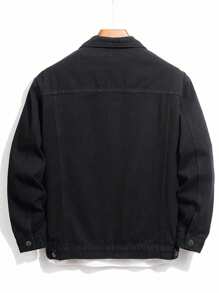 Manfinity Homme Loose Fit Men's Long Sleeve Cotton Denim Jacket With Flap Pockets, Without T-Shirt, Fall