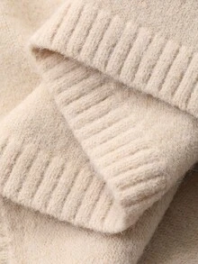 DAZY 女士纯色圆领长袖宽松针织休闲毛衣连衣裙秋冬 - 杏色 - 查看 8