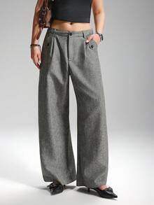 LYSMO Plus Size Women's Casual Floral Sheer Overlay Wide Leg Baggy Pants, Autumn/Winter