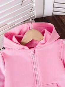 Conjunto Esportivo Casual Rosa com Moletom com Capuz e Decor de Laço 3D e Calça, 2 Peças, Adequado para Uso Ao Ar Livre, Lazer Esportivo, Uso Diário - Rosa chiclete - Visão 3