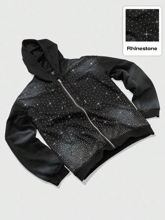 Street Life sweat-shirt à capuche zippé devant orné de strass, unisexe, automne