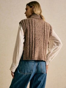 Poéselle Chaleco de punto de cuello alto con patrón de giro, casual, para mujer, otoño