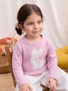 Blossori Baby Girls' French Elegant Rabbit Pattern Crew Neck Sweater Fall Winter - Multicolor - View 5