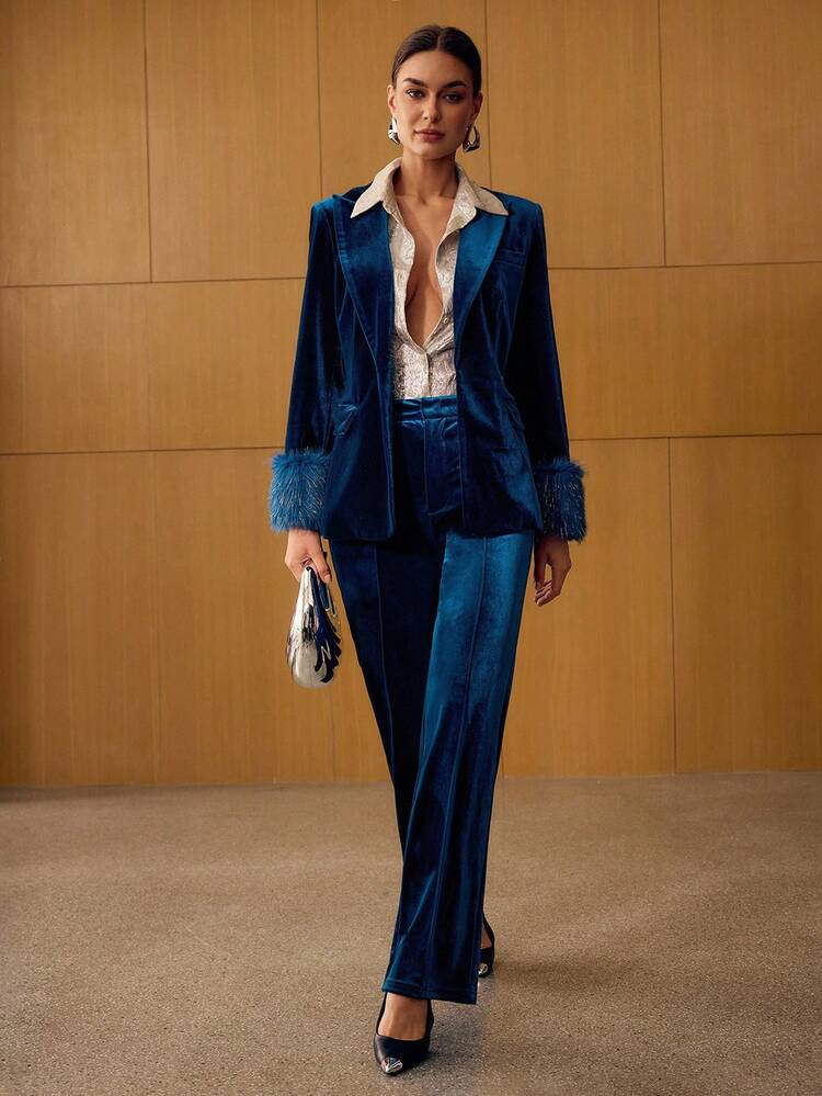 VELVET CONTRAST FAUX FUR STRUCTURED BLAZER, AUTUMN/WINTER