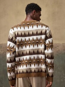 AKNOTIC Business Casual Jersey holgado de estilo callejero con patrón geométrico de bloques de color para hombre, para otoño/invierno - Café integral - Ver 6