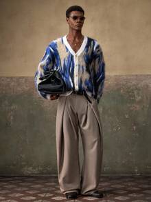 AKNOTIC 男士提花开衫，单排扣，休闲百搭，适合秋冬季、圣诞节、新年等场合，尽显魅力 - 藍白色 - 查看 2