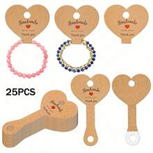 25/50/100pcs Heart Shaped Kraft Paper Jewelry Hanging Display Cards,Self-Adherent Show Cardstock Used For Packaging Ring Keychain Necklace Bracelet Hairband Earrings - Heart-shaped - View 12