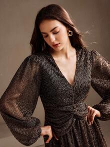 Anewsta Váy dạ hội dáng suông cổ chữ V sâu, chất liệu cao cấp, họa tiết bóng, sang trọng dành cho nữ, thích hợp cho các buổi hẹn hò, Halloween, Giáng sinh - Cà phê nâu - Xem 6