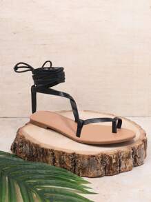 SHUZIA Ladies' Fashionable Black Flat Sandals - Black - View 2