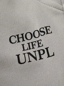 SHEIN 2 Peças Conjunto de Roupa Casual de Outono/Inverno para Meninas, Moletom com Capuz de Manga Longa com Estampa de Letras "Choose Life Unpl" e Calça de Moletom Folgada, Confortável e Versátil para Uso Diário e Esportes, Adequado para a Escola