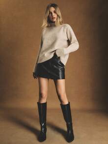 Poéselle Casual Loose Fit Turtleneck Long Sleeve Pullover Sweater In Fall/Winter - Apricot - View 6