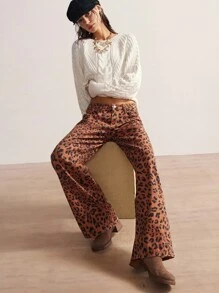 Bohemela Women's Pleated Pocket Leopard Print Wide Leg Loose Casual Jeans,Brown Summer Streetwear Night Out Animal Cheetah Print Pants Clothes - Brown - View 6