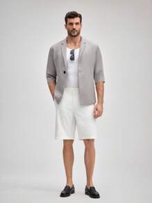 OFFICEAU Men's 7/8 Sleeve Casual Suit Jacket, Korean Stylish Relaxed Fit Blazer, Old Money