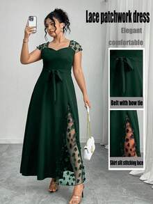 Elenzga Plus Size Summer Holiday Party Jacquard Mesh Decor Bodycon Dress - Green - View 5