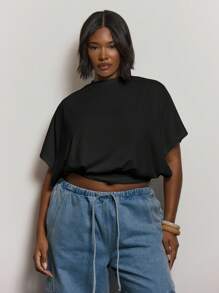 MUSERA توب مناسب للخصر بأكمام خفافيش، أنيق للعطلات والإجازات والحفلات والمناسبات الاحتفالية، مقاسات كبيرة - الأسود - مشاهدة 1