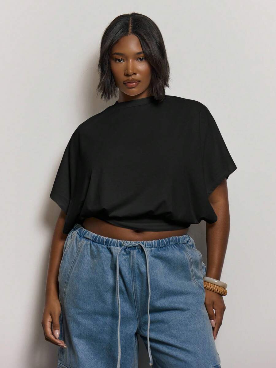 MUSERA توب مناسب للخصر بأكمام خفافيش، أنيق للعطلات والإجازات والحفلات والمناسبات الاحتفالية، مقاسات كبيرة - الأسود - مشاهدة 1