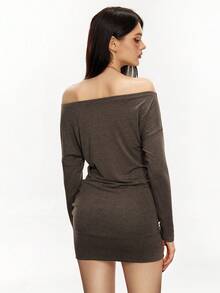 INAWLY Women's Off Shoulder Printed Casual Dress Fall Cloth For Women - Brown - View 2