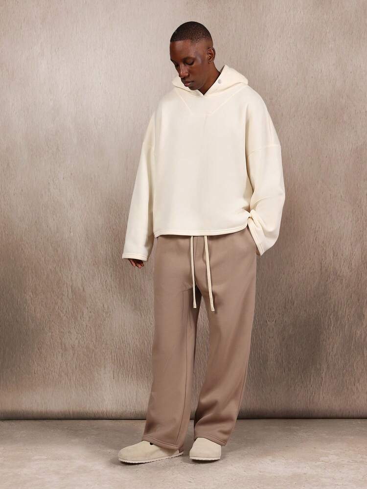 Essential Boxy Fit Pullover Hoodie With Deep Neck
