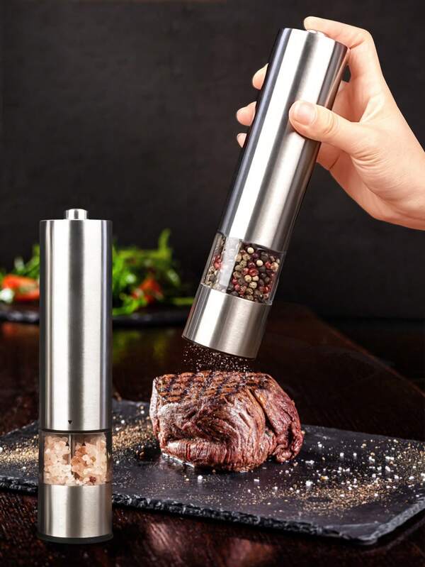 Teckwe 1PC Moedor de Sal e Pimenta Elétrico, Operação Automática com Uma Mão Moedores de Aço Inoxidável Ajustáveis, Moedor de Pimenta Automático, Moedor de Pimenta Eletrônico Ajustável para Utensílios de Cozinha (Pilhas Não Inclusas)