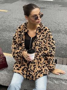 Livesso Neue Herbst/Winter Locker Lässig Leoparden Muster Thermisch gefütterte Verdickte Damen Regular Jacke Damen Mäntel - Khaki - Übersicht 2