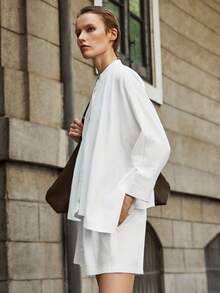 Lumivelle 2pcs/Set Hooded Shirt And Casual Shorts Outfit All White Casual Outfits Spring Clothes For University - White - View 3