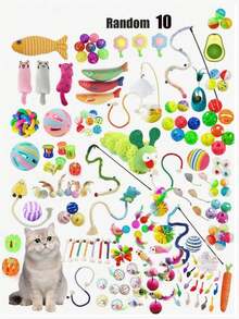 PETSIN 1/3/5/10/15/20pcs Cat Toys Set - Bells, Balls, Sisal Scratching Posts, Interactive Teaser Wands, Mice Toys, Pet Supplies, Birthday/Holiday Gift