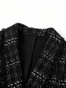 Ellevyn Bộ quần áo vest và áo khoác dài tay kẻ caro viền bèo nhún thanh lịch dành cho nữ, mùa thu - màu đen - Xem 5