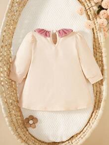 SHEIN Autumn New Arrival Newborn Baby Girl Elegant Sweet Cute Simple Casual Style Bow Princess Dress, Long Sleeve Romper Fall Winter