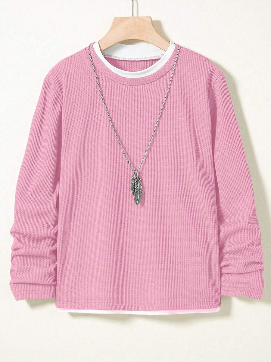 SHEIN Casual Loose Contrast Color Patchwork Long Sleeve Tween Boys T-Shirts Chic Outfits For Autumn/Winter Fall