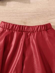 2 件套少女和少女 PU 半圆裙，适合日常休闲穿着 - 紅色 - 查看 7