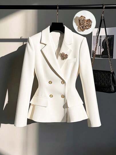 Franclia Franclia Autumn And Winter Women's Business Elegant White Waist With Brooch Long-Sleeved Suit Jacket,Old Money Woman Blazers For Women Wedding Guest Dress Women Fall Clothes