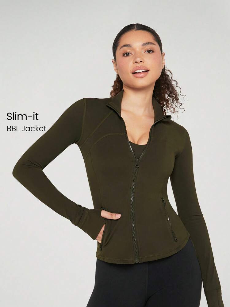 FeatherFit™ Slim-It Streamline Performance Secure Pockets Zip Up Long Sleeve Jacket Low Impact Yoga Pilates Daily Spring Summer