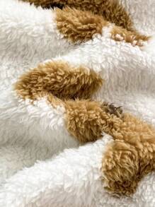 新生儿厚羊毛可爱棕熊印花白色底色婴儿长袖连帽连脚连体衣，冬季 - 杏色 - 查看 7