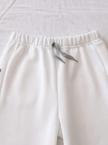 1 件时尚年轻女孩白色中腰直筒裤，带有俏皮心形印花和口袋，温暖，适合旅行、居家、学校、休闲装，秋冬 - 白色 - 查看 8