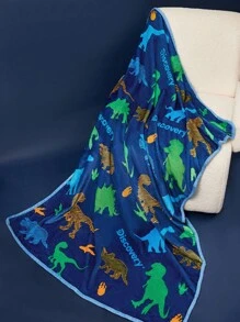 Discovery X SHEIN 1pc Dinosaur Printed Flannel Blanket, Soft & Warm For Bed, Sofa, Exploration Discovery Design - Multicolor - View 2