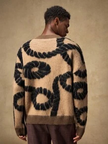 EASEVO Manfinity Brand - Men's New Loose Casual Comfortable Pullover Sweater Men's Knit Floral Men Knit Brown Sweater Men Men's Fall Collection - Coffee Brown - View 4
