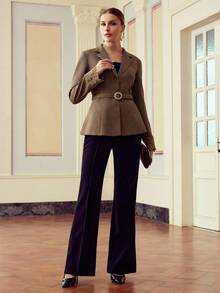 ZEYLAH Women's Elegant Jacket With Lace Cuffs And Lapel Collar, Suitable For Commuting, Autumn/Winter - Brown - View 6