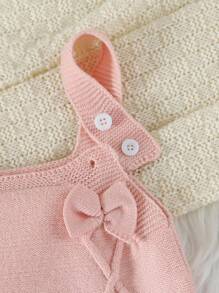 SHEIN 女宝宝针织连体裤，蝴蝶结装饰，休闲时尚，适合秋冬，适合居家、日常穿着、外出和旅行 - 粉色 - 查看 3