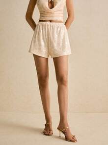 Poéselle 女士时尚亮片宽松短裤，夏季 - 杏色 - 查看 5