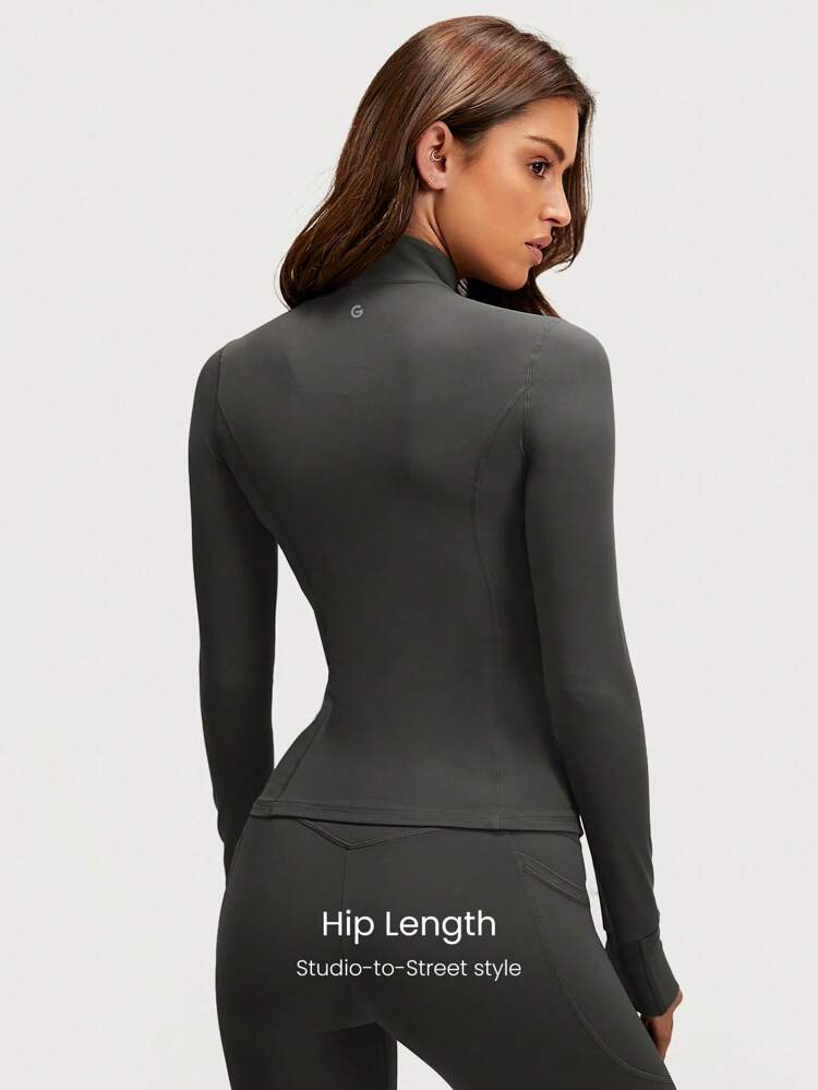 FeatherFit™ Slim-It Streamline Performance Secure Pockets Zip Up Long Sleeve Jacket Low Impact Yoga Pilates Daily Spring Summer