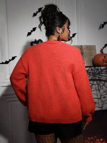 Elenzga Halloween Plus Size Cardigans Winter Fall Autumn - Orange - View 5