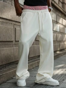 Manfinity Hypemode Men's Striped Drawstring Waist Casual Flare Sweatpants - Beige - View 3