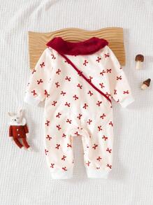 SHEIN 2025年冬季女婴毛绒长袖连体衣 - 彩色 - 查看 2