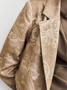 Lumivelle Women's Floral Print Long Sleeve Elegant Blazer,Tangerine,Summer,Formal,Early Autumn Fashionable Casual Commuting Business Office Professional Attire - Multicolor - View 7