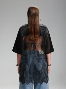 LYSMO 夏季大码 V 领蕾丝宽松运动衫