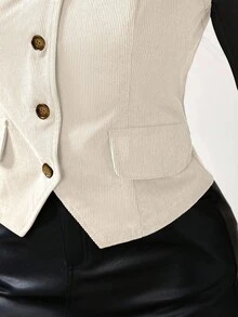 Modelyn Chaleco casual delgado de un solo pecho con cuello en V de unicolor para mujer, otoño - Albaricoque - Ver 8